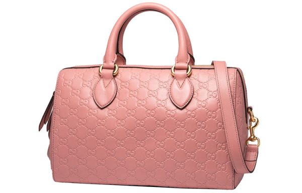 (WMNS) Gucci Logo Embossing Leather Boston handbag Pink Classic 453573-DMT1G-5812 Sale