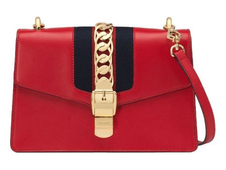 (WMNS) Gucci Sylvie SeriesGold Chain Single Shoulder Bag Small Red 524405-CVLEG-8604 Sale