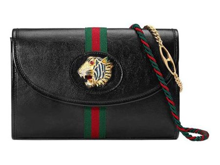 (WMNS) Gucci Rajah Enamel Tiger Head Stripe Webbing Leather Chain Shoulder Messenger Bag Black Retro 564697-0OLKX-8389 Discount