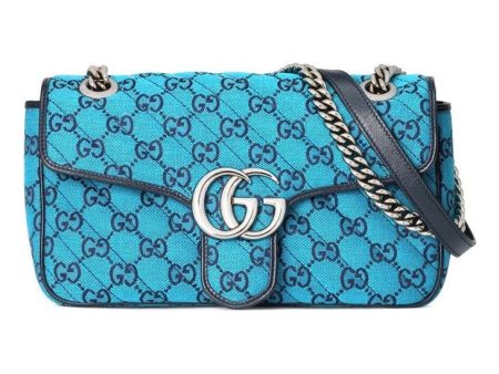 (WMNS) Gucci Leather GG Marmont Logo Old Flower Color Matching Single-Shoulder Bag Small Blue 443497-2UZCN-4164 Fashion