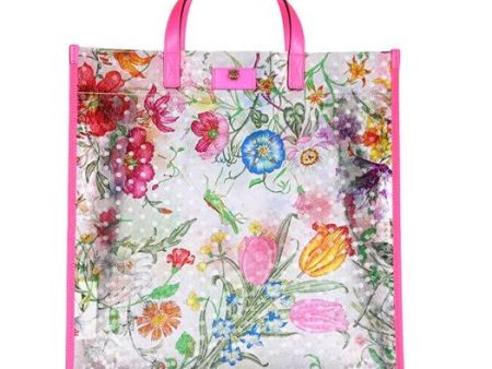 (WMNS) Gucci Metallic Tiger Head Adornment Flowers Printing PVC Tote Pink Handbag 548713-91EB0-8859 Cheap