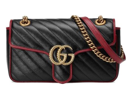 Gucci GG Marmont Gold Logo Colorblock Leather Chain Shoulder Messenger Bag Small Black   Red Retro 443497-0OLFX-8277 Sale