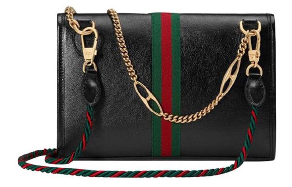 (WMNS) Gucci Rajah Enamel Tiger Head Stripe Webbing Leather Chain Shoulder Messenger Bag Black Retro 564697-0OLKX-8389 Discount