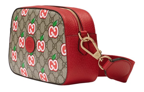 (WMNS) Gucci Apple Pattern Leather Canvas Shoulder Messenger Bag  Ebony Red  574886-2EVDG-8646 For Cheap