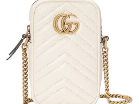 (WMNS) Gucci GG Marmont Gold Logo Leather Chain Shoulder Messenger Bag Mini White Classic 598597-DTDCT-9022 For Sale