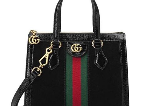 (WMNS) Gucci Ophidia Gold Label Logo Stripe Webbing Suede Patent Leather Tote Small Black Handbag 547551-D6ZYB-1060 Online Hot Sale