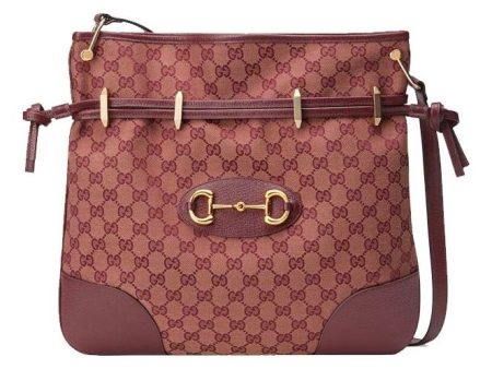 (WMNS) Gucci Horsebit 1955 Retro Gold buckle Logo Canvas Drawstring Shoulder Messenger Bag Deep Red Classic 602089-9Y9NG-9865 Discount