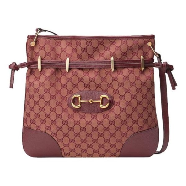 (WMNS) Gucci Horsebit 1955 Retro Gold buckle Logo Canvas Drawstring Shoulder Messenger Bag Deep Red Classic 602089-9Y9NG-9865 Discount