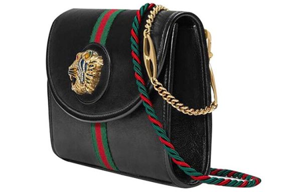 (WMNS) Gucci Rajah Enamel Tiger Head Stripe Webbing Leather Chain Shoulder Messenger Bag Black Retro 564697-0OLKX-8389 Discount