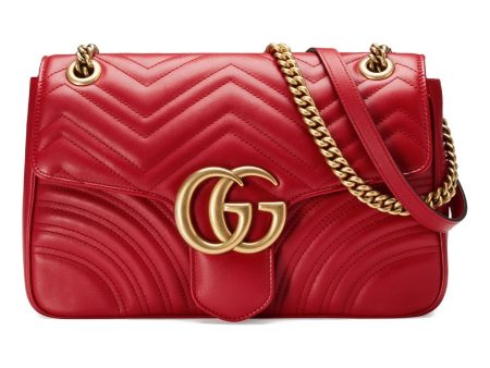 (WMNS) Gucci GG Marmont Gold Logo Distress Leather Chain Shoulder Messenger Bag Red Classic 443496-DTDIT-6433 Online now