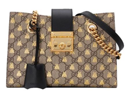 (WMNS) Gucci Padlock Metallic Bee Printing Logo Canvas Chain handbag Small   Black Classic 498156-9F26G-8319 on Sale