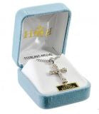 Sterling Silver White Enameled Cross with Cubic Zirconia on Chain For Discount