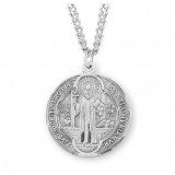 Sterling Silver Round Saint Benedict Jubilee Medal With Chain on Sale