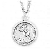 Sterling Silver Saint Francis of Assisi With Dog Round Medal With Chain Fashion