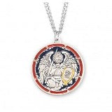 Sterling Silver Saint Michael the Archangel Round Enameled Medal With Chain Discount