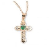 Gold Over Sterling Silver Cross Pendant with Emerald Zircon on Chain Hot on Sale