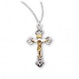 Sterling Silver Flare Tipped Two Toned Crucifix With Chain Online Sale