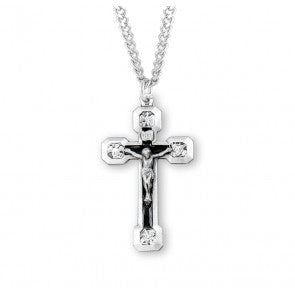 Four Evangelists Sterling Silver Crucifix with Black Inlay on 24  Chain Online now