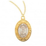 Sterling Silver With Gold Plated Border Oval Saint Michael Medal With Chain For Discount