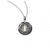 Sterling Silver Saint Benedict Round Medal with Black Cubic Zircons and Chain Online Sale