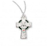 Sterling Silver Celtic Cross With White Enamel on Chain For Cheap