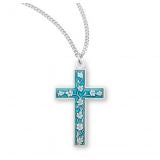 Sterling Silver Cross With Blue Floral Enamel on Chain Discount