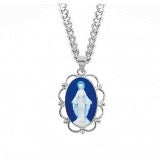 Sterling Silver With Dark Blue Genuine Italian Cameo Miraculous Medal on Chain Supply